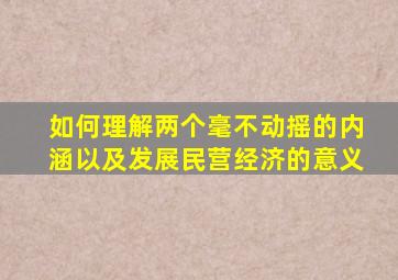 如何理解两个毫不动摇的内涵以及发展民营经济的意义
